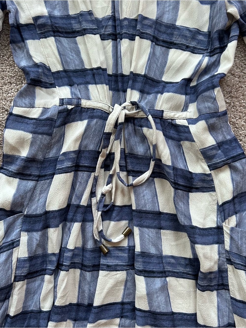 Maeve Anthropologie Blue And White Plaid Split Neck Shirt Dress Size Small - Picture 13 of 13
